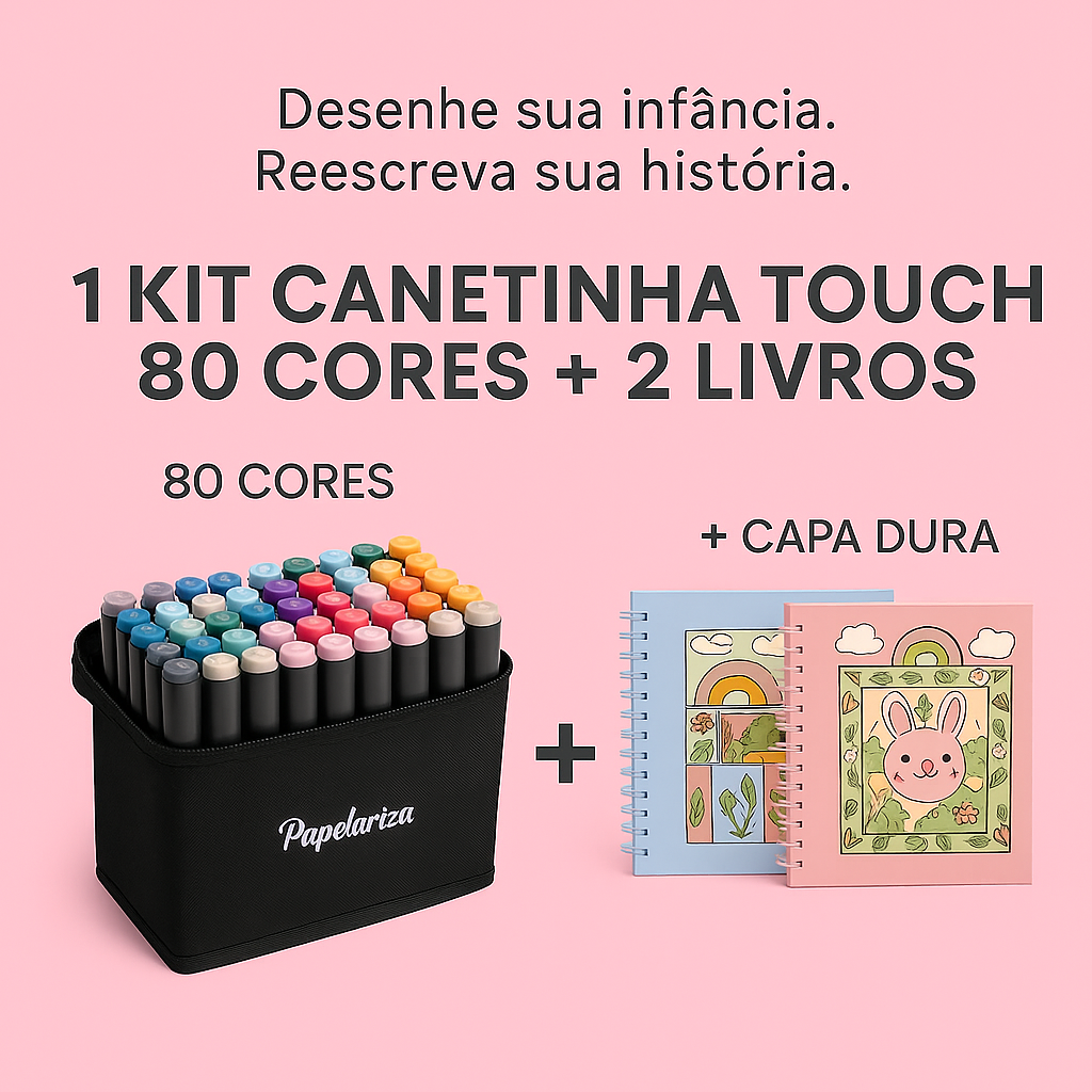 Kit 80 Canetas Touch + 2 Livros Bobbie Goods Capa Dura