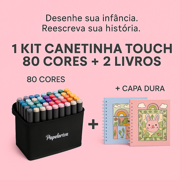 Kit 80 Canetas Touch + 2 Livros Bobbie Goods Capa Dura