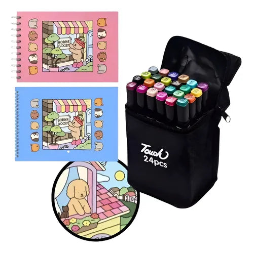 Kit 24 Canetas Touch + 2 Livros Bobbie Goods Capa Dura