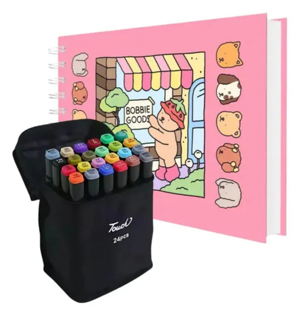 Kit 24 Canetas Touch + 1 Livro Bobbie Goods Capa Dura